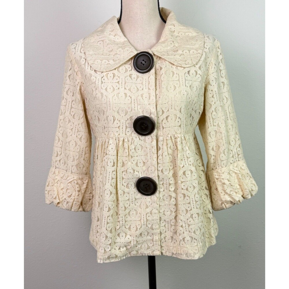 Kensie Babydoll Lace Jacket Ivory Size Small Vintage Inspired Romantic Coquette